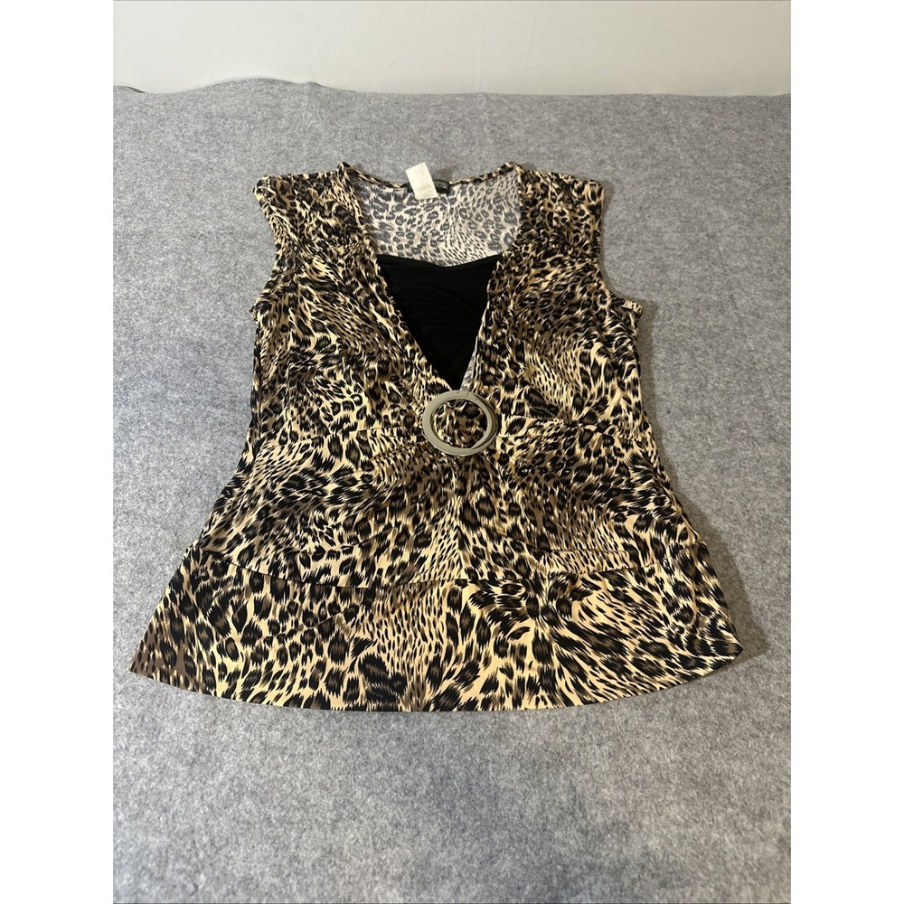 Vintage Y2K JTB Womens Med Babydoll Top Animal Print  Leopard Boho Indie  Artsy‎
